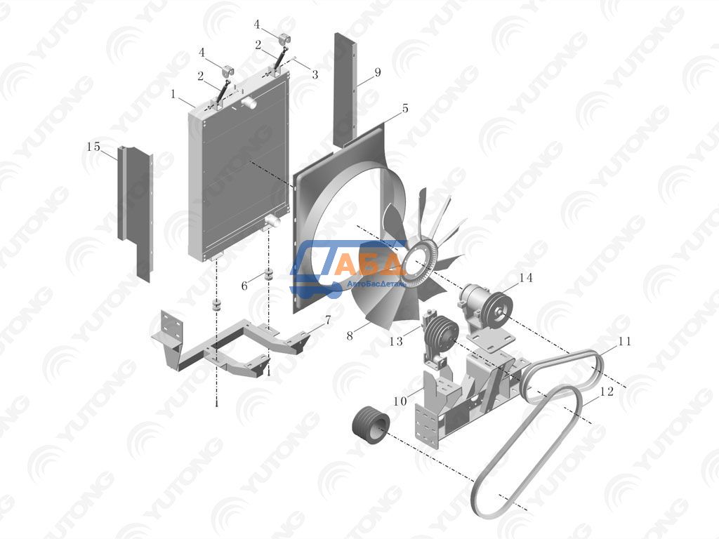 Радиатор системы охлаждения двигателя в сборе Yutong 61226118